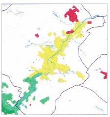 Mit zunehmender Entfernung zum versorgenden Hauptversorgungspunkt in Großschönau nehmen die Bandbreiten von 6 Mbit/s auf kleiner als 2 Mbit/s (gelb) beständig ab. In verschiedenen Ortsbereichen von Hainewalde ist keine DSL-Versorgung (rot) mehr möglich. 
